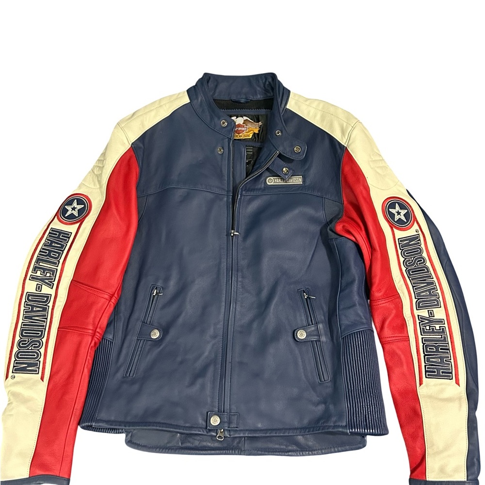 Harley-Davidson Men's Captain America Style Blue and Red Motorcycle Jacket